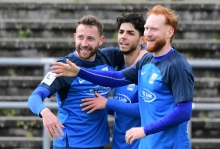 Nicklas Schlosser (l.) und Etienne Portmann (M.) haben den Pokal schon zweimal gewonnen, Nils Fischer erzielte voriges Jahr beide Treffer von Finalgegner Wormatia Worms.