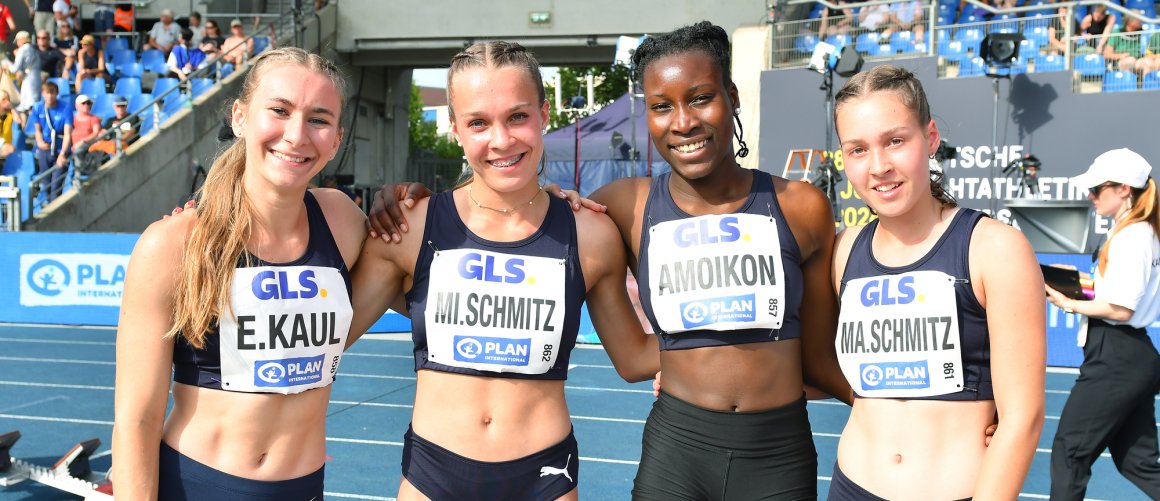 Schnell unterwegs: Emma Kaul, Mia Schmitz, linda Amoikon und Mara Schmitz sind Deutsche Vizemeisterinnen über 4x400 Meter.