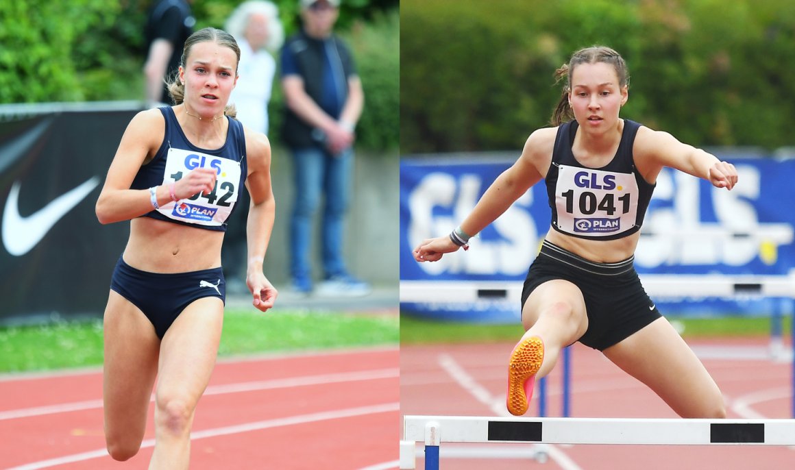 Mia Schmitz (l.) lief Bestzeiten über 100 und 200 Meter, Mara Schmitz wurde Sechste über 400 Meter Hürden.